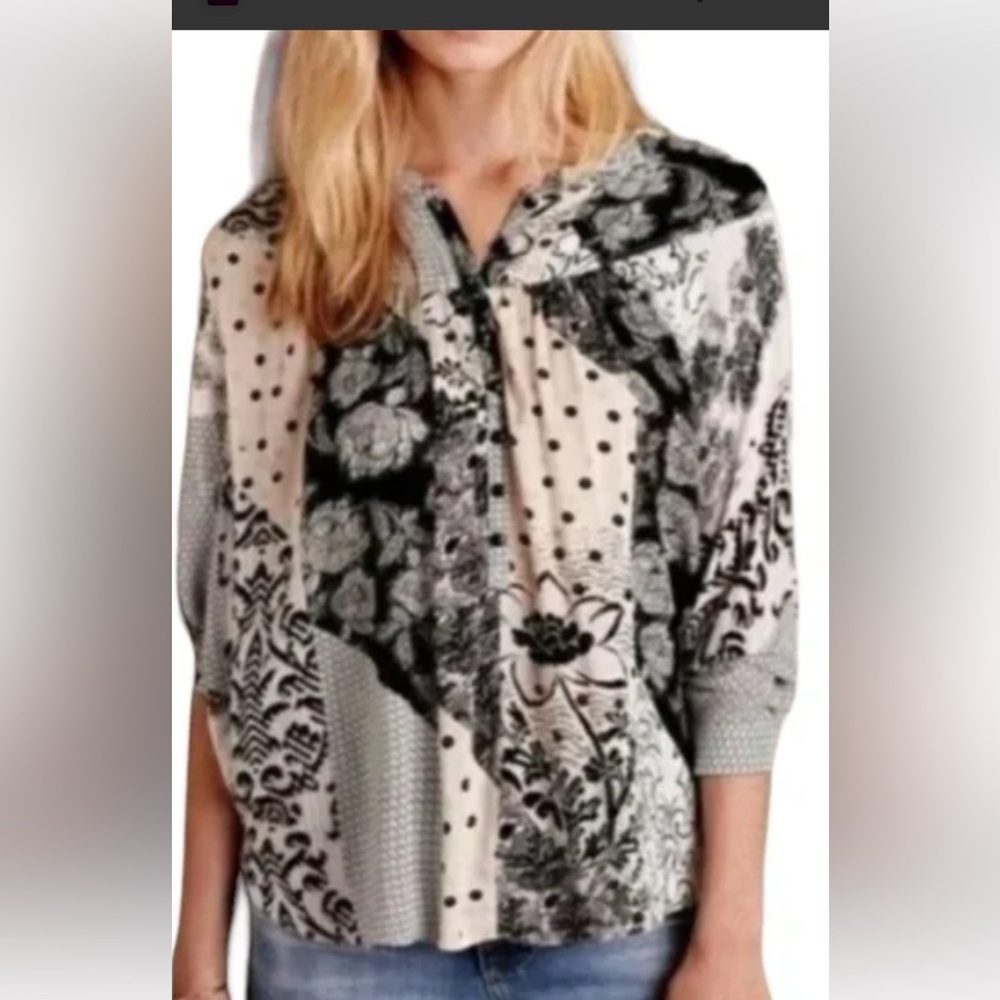 Anthropologie/Maeve Linden Mixed Patchwork Patterned Dolman Sleeve Shirt